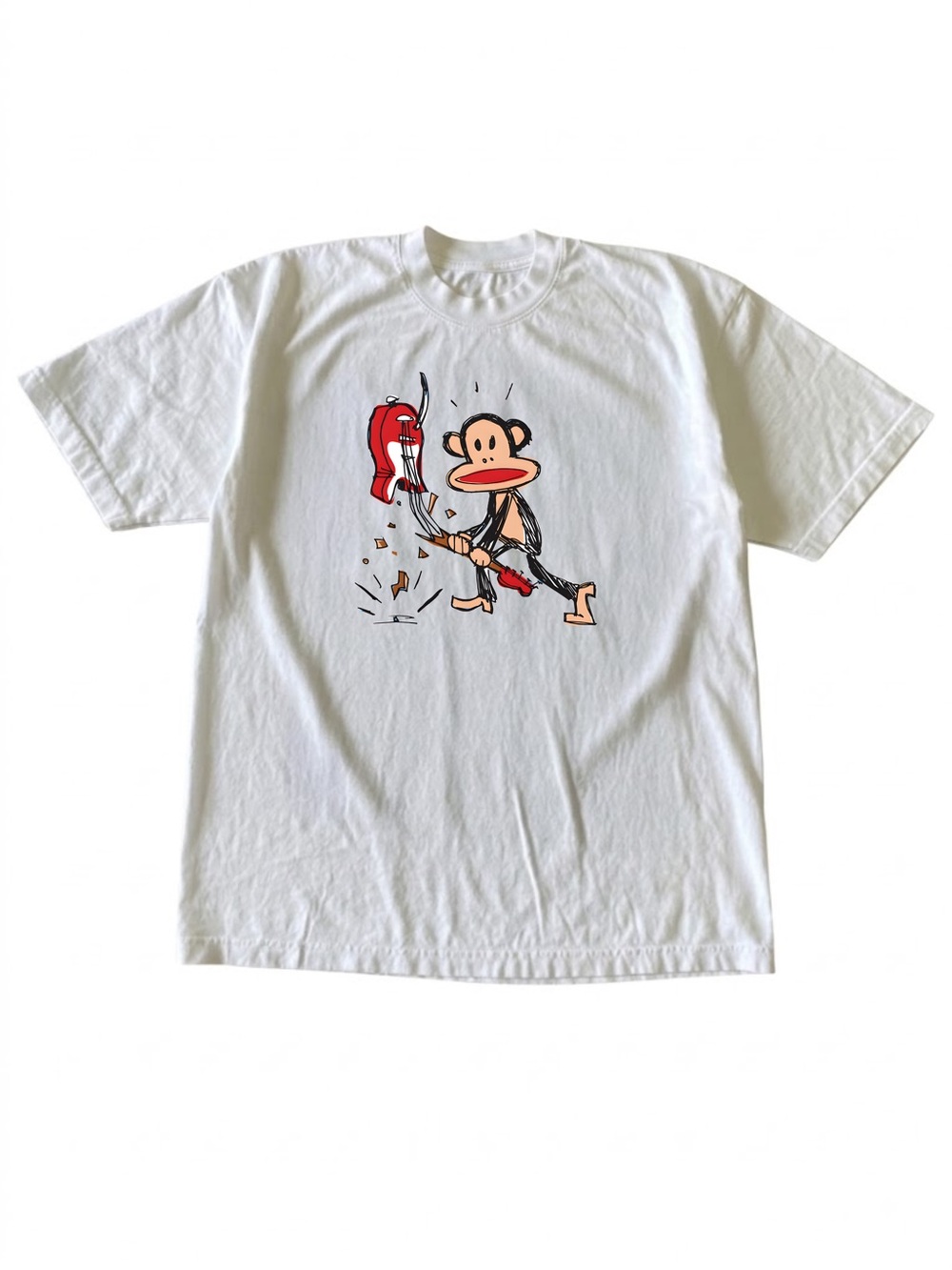 Paul Frank Julius Monkey Smashing Guitar White Rock Graphic T-Shirt